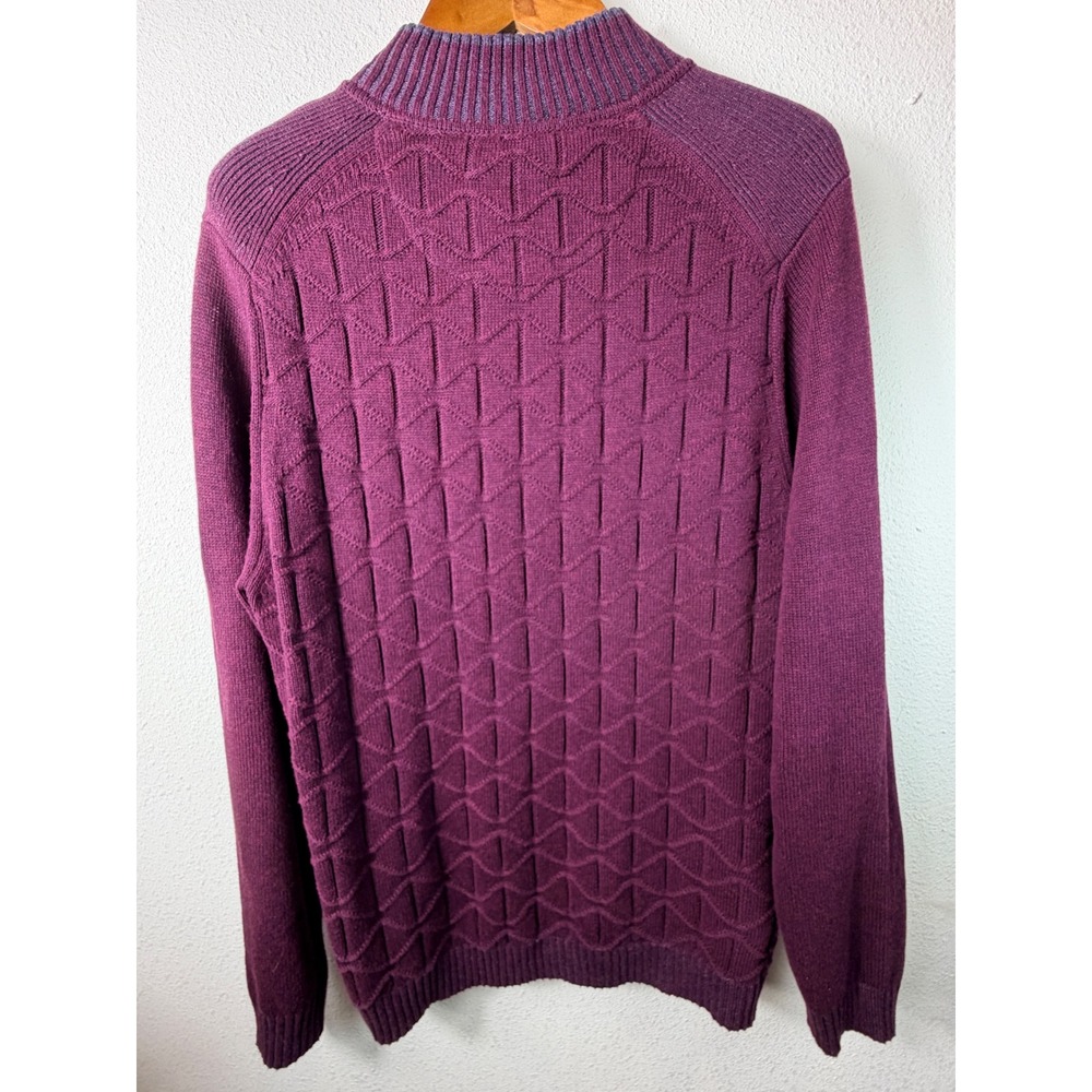Tommy Bahama Men 1/4 Zip Mock Neck Knit Sweater Purple Textured Pullover Large